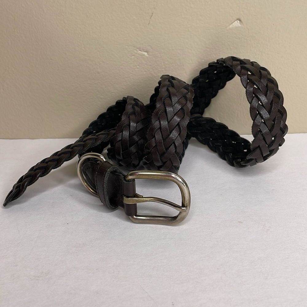 Women’s Braided BELT Dark Brown Leather Woven Boho Accessory Medium/Large